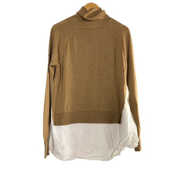 KF/Kaufman Mixed Media Sweater Turtleneck Wool Blend Knit Camel & White XL - Picture 6 of 11